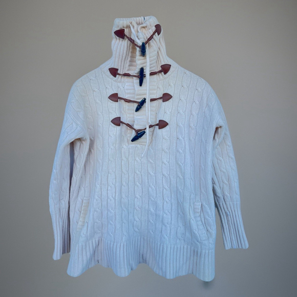 Ralph Lauren Wool Cashmere Toggle Cable Knit Sweater High Neck Ivory Women sizeL - Picture 15 of 16